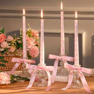Conelist 8 Pcs Pink Bow Candles Coquette Taper Candles Birthday Decorations 10 Inch Unscented Pastel...