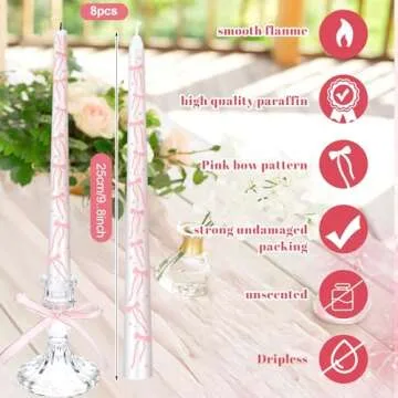 Conelist 8 Pcs Pink Bow Candles Coquette Taper Candles Birthday Decorations 10 Inch Unscented Pastel Pink Cowgirl Gifts for Coquette Bachelorette Bridal Wedding Party