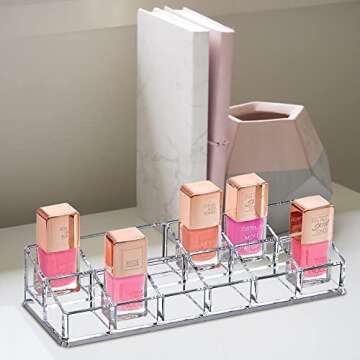 Amazing Abby - Glamour - 12-Slot Acrylic Nail Polish Organizer, Lipstick Holder, Lip Gloss Organizer...