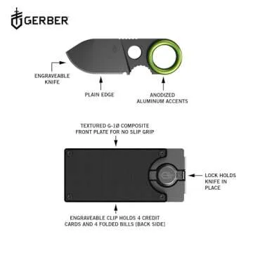 Gerber Gear GDC Money Clip with Small Pocket Knife, Stainless Steel Fixed Blade Knife and Case, Gift...