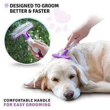 POODLIE Poodle Pet Dog Grooming Rake| Dematting Tool with Stainless Steel Shedding Comb for Pets | 2 Rows of Pins Gently Remove Loose or Tangled Hair from Undercoat | Purple Handle