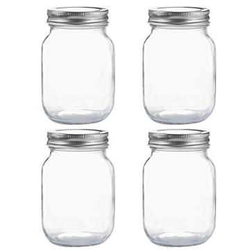 YINGERHUAN 16 oz Glass Mason Jars with Silver Lids - 4 Pack for Canning & Food Storage