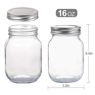 YINGERHUAN Mason Jars 16 oz - Clear Glass & Lids