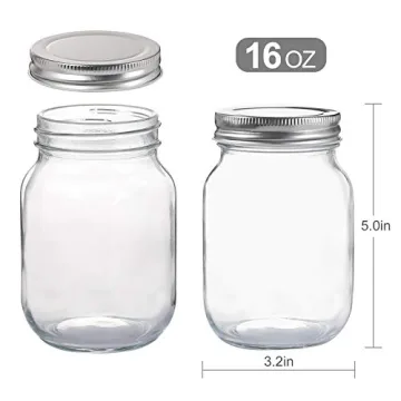 YINGERHUAN Mason Jars 16 oz - Clear Glass & Lids