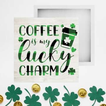 Coffee is My Lucky Charm St Patricks Day Decor St Patricks Day Coffee Bar Decor St Patrick Decorations for Home St Patricks Day Table Decor St Patricks Day Gifts for Coworkers 5 x 5 inches