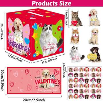 49 Pack Pet Valentine Cards for Kids with DIY Box Dog Cat Valentine's Day Cards Set for School Classroom Girls Boys Valentines Day Exchange Gift Games Party Favor (1 Mailbox, 49 Cards, 50 Stickers)