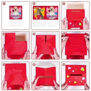 49 Pack Pet Valentine Cards for Kids with DIY Box Dog Cat Valentine's Day Cards Set for School Classroom Girls Boys Valentines Day Exchange Gift Games Party Favor (1 Mailbox, 49 Cards, 50 Stickers)