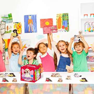 49 Pack Pet Valentine Cards for Kids with DIY Box Dog Cat Valentine's Day Cards Set for School Classroom Girls Boys Valentines Day Exchange Gift Games Party Favor (1 Mailbox, 49 Cards, 50 Stickers)