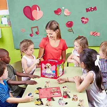 49 Pack Pet Valentine Cards for Kids with DIY Box Dog Cat Valentine's Day Cards Set for School Classroom Girls Boys Valentines Day Exchange Gift Games Party Favor (1 Mailbox, 49 Cards, 50 Stickers)