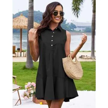 ZOCPEONY Women's Sleeveless Shirt Dress with Pockets