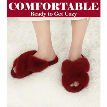 Ankis Women Red Fuzzy Fluffy Slippers For Cozy Comfort