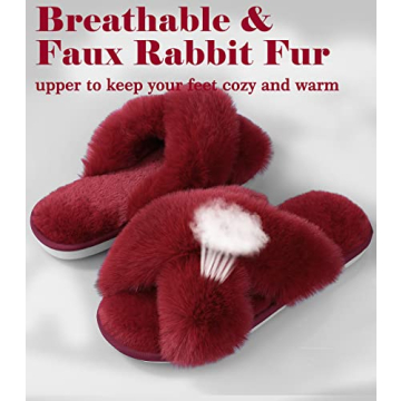 Ankis Women Red Fuzzy Fluffy Slippers For Cozy Comfort