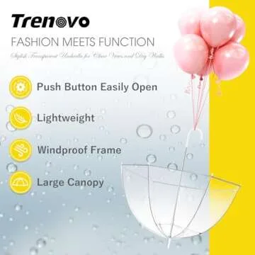 Trenovo 52 Inch Clear Bubble Umbrella for Stylish Rain Coverage
