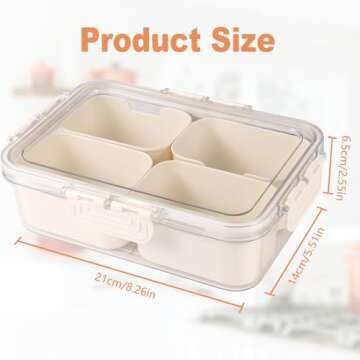 WGBP Snackle Box Container, 4 Compartment Divided Serving Tray with Lid, Snack Box Container for Can...