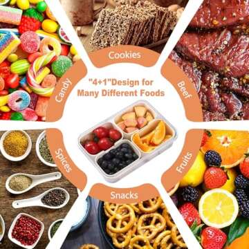 WGBP Snackle Box Container, 4 Compartment Divided Serving Tray with Lid, Snack Box Container for Candy, Fruit and Snacks, Great for Gatherings, Outings, Parties and Entertaining