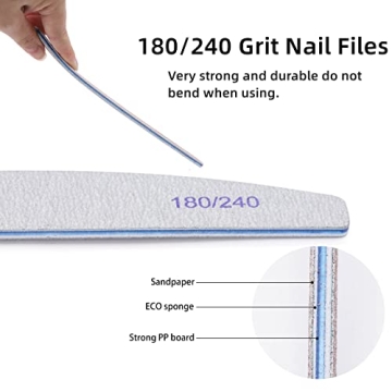 25 Durable 180/240 Grit Nail Files for Manicure and Pedicure