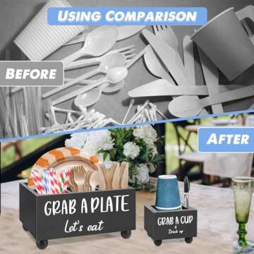 MEMOORIAL Paper Plate Holder, Kitchen Utensil Holder, Paper Plate Dispenser with Large Cup Holder for Kitchen Counter, Paper Plate Organizer, Utensil Caddy Silverware Holder for Kitchen, Party, BBQ…