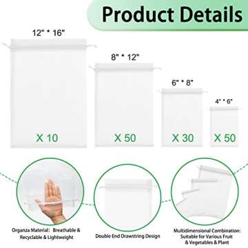 140 PCS Fruit Protection Bags, Fruit Netting Bags, 4 Size, Fruit Cover Mesh Bag with Drawstring, Gar...