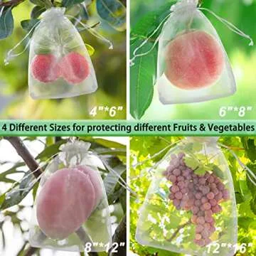 140 PCS Fruit Protection Bags, Fruit Netting Bags, 4 Size, Fruit Cover Mesh Bag with Drawstring, Garden Netting Bag, Mosquito Bug Insect Bird Net Barrier Bag for Fruits Vegetables Plant Flower (White)
