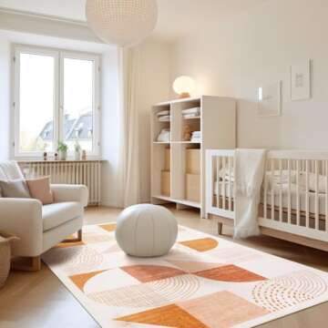 Beeiva Boho 3x5 Bedroom Rug Non Slip, Machine Washable Area Rugs, Geometric Low Pile Thin Rugs Fit U...