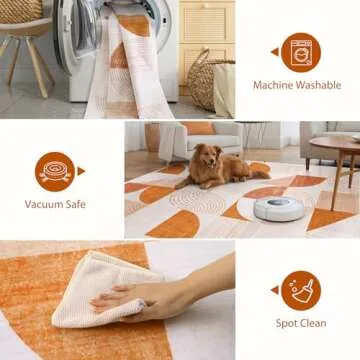Beeiva Boho 3x5 Bedroom Rug Non Slip, Machine Washable Area Rugs, Geometric Low Pile Thin Rugs Fit Under Door Carpet for Bedroom Office Beside Playroom (Orange,3X5)