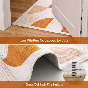 Beeiva Boho 3x5 Bedroom Rug Non Slip, Machine Washable Area Rugs, Geometric Low Pile Thin Rugs Fit Under Door Carpet for Bedroom Office Beside Playroom (Orange,3X5)