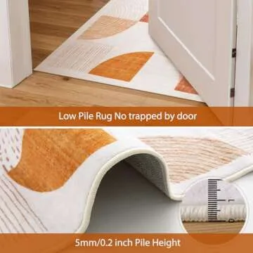 Beeiva Boho 3x5 Bedroom Rug Non Slip, Machine Washable Area Rugs, Geometric Low Pile Thin Rugs Fit Under Door Carpet for Bedroom Office Beside Playroom (Orange,3X5)