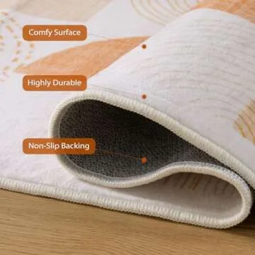 Beeiva Boho 3x5 Bedroom Rug Non Slip, Machine Washable Area Rugs, Geometric Low Pile Thin Rugs Fit Under Door Carpet for Bedroom Office Beside Playroom (Orange,3X5)