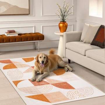 Beeiva Boho 3x5 Bedroom Rug Non Slip, Machine Washable Area Rugs, Geometric Low Pile Thin Rugs Fit Under Door Carpet for Bedroom Office Beside Playroom (Orange,3X5)