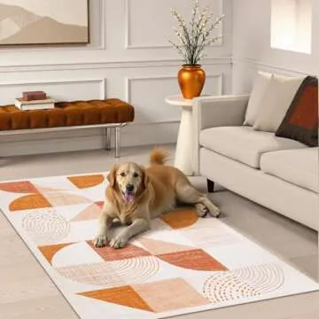 Beeiva Boho 3x5 Bedroom Rug Non Slip, Machine Washable Area Rugs, Geometric Low Pile Thin Rugs Fit Under Door Carpet for Bedroom Office Beside Playroom (Orange,3X5)