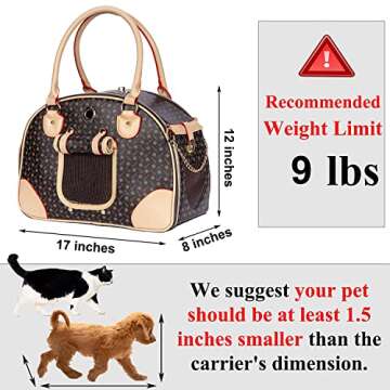 Adriene's Choice Luxury Pet Carrier, Puppy Small Dog Carrier, Cat Carrier Bag, Waterproof Premium PU Leather Carrying Handbag for Outdoor Travel Walking Hiking Shopping