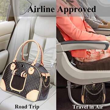 Adriene's Choice Luxury Pet Carrier, Puppy Small Dog Carrier, Cat Carrier Bag, Waterproof Premium PU Leather Carrying Handbag for Outdoor Travel Walking Hiking Shopping