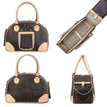 Adriene's Choice Luxury Pet Carrier, Puppy Small Dog Carrier, Cat Carrier Bag, Waterproof Premium PU Leather Carrying Handbag for Outdoor Travel Walking Hiking Shopping