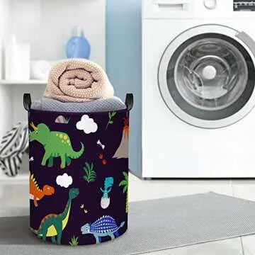 Clastyle Dinosaur Boys Nursery Hamper with Drawstring Waterproof Dirty Clothes Collapsible Laundry Basket Kid Toy Storage Basket for Playroomn Nursery