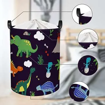 Clastyle Dinosaur Boys Nursery Hamper with Drawstring Waterproof Dirty Clothes Collapsible Laundry Basket Kid Toy Storage Basket for Playroomn Nursery