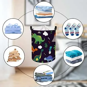 Clastyle Dinosaur Boys Nursery Hamper with Drawstring Waterproof Dirty Clothes Collapsible Laundry Basket Kid Toy Storage Basket for Playroomn Nursery