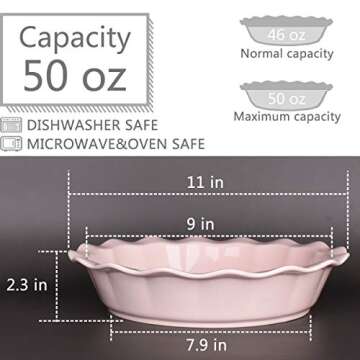 Bosmarlin Ceramic Pie Pan, 9 Inches Pie Dish, 50 oz, Pie Plate for Baking, Microwave, Oven Safe and ...
