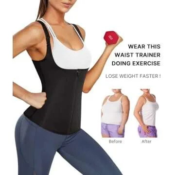 Nebility Women Waist Trainer Corset Zipper Vest Body Shaper Cincher Tank Top with Adjustable Straps (M, Black)