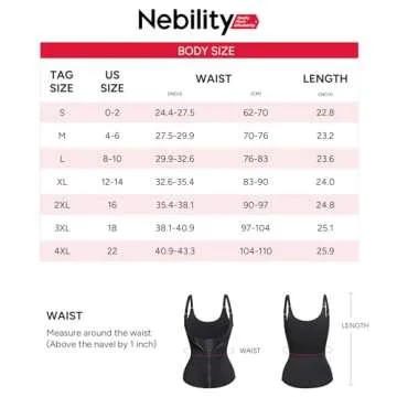 Nebility Women Waist Trainer Corset Zipper Vest Body Shaper Cincher Tank Top with Adjustable Straps (M, Black)
