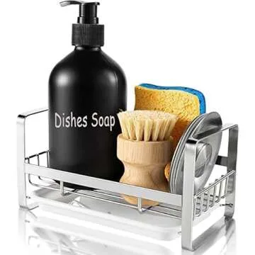 VANTEN Modern Practical Sink Caddy Organizer, Silver Sink Tray Drainer Rack with Removable Front Dra...