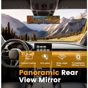 HmmtyRack Rear View Mirror, Chrome Anti-glare Panoramic Rear View Mirror Universal 12 Inch Convex Rearview Mirror, Interior Clip-on Wide Angle Rear View Mirror to Reduce Blind Spot for Car SUV Trucks