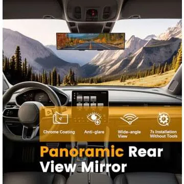 HmmtyRack Rear View Mirror, Chrome Anti-glare Panoramic Rear View Mirror Universal 12 Inch Convex Rearview Mirror, Interior Clip-on Wide Angle Rear View Mirror to Reduce Blind Spot for Car SUV Trucks
