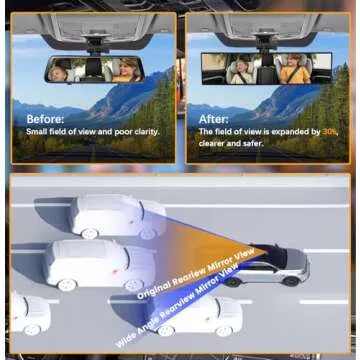 HmmtyRack Rear View Mirror, Chrome Anti-glare Panoramic Rear View Mirror Universal 12 Inch Convex Rearview Mirror, Interior Clip-on Wide Angle Rear View Mirror to Reduce Blind Spot for Car SUV Trucks