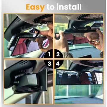 HmmtyRack Rear View Mirror, Chrome Anti-glare Panoramic Rear View Mirror Universal 12 Inch Convex Rearview Mirror, Interior Clip-on Wide Angle Rear View Mirror to Reduce Blind Spot for Car SUV Trucks