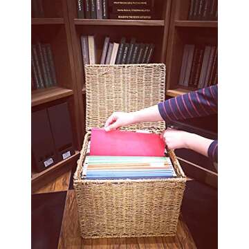 URFORESTIC Seagrass File Storage Box Organizer | Collapsible Letter Size Hanging File Box Organizers with Lid | Decorative Seagrass Filing & Storage Office Box | Letter Size (Natural)