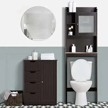 Yaheetech Wooden Bathroom Floor Cabinet, Side Storage Organizer Cabinet with 4 Drawers and 1 Cupboar...