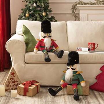 Phantoscope Nutcracker Christmas Throw Pillow Handcrafted Velvet Decorations Decor Pillow Family Kids Gift for Indoor Living Room Sofa Couch, Red 9 x 24 Inches