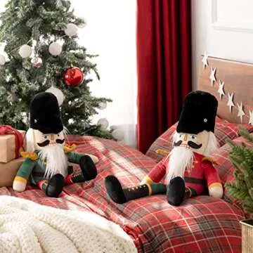 Phantoscope Nutcracker Christmas Throw Pillow Handcrafted Velvet Decorations Decor Pillow Family Kids Gift for Indoor Living Room Sofa Couch, Red 9 x 24 Inches