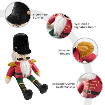 Phantoscope Nutcracker Christmas Throw Pillow Handcrafted Velvet Decorations Decor Pillow Family Kids Gift for Indoor Living Room Sofa Couch, Red 9 x 24 Inches