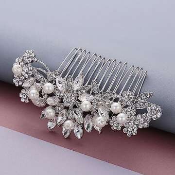 Hapibuy Crystal Wedding Hair Comb Bridal Hair Comb Pearl Wedding Headpiece Silver Hair Accessories
